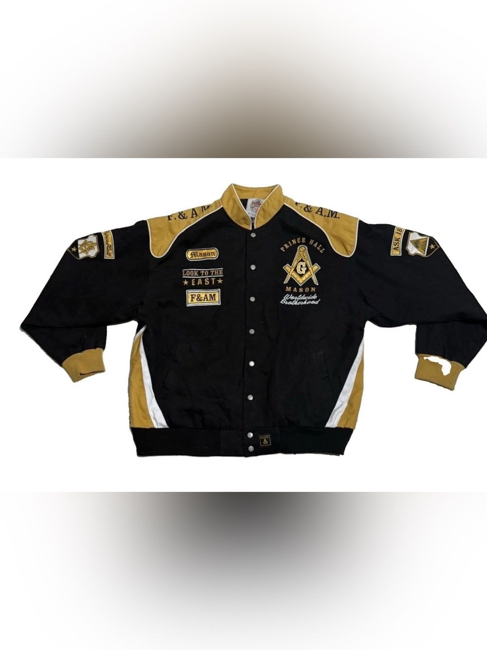 Prince Hall Mason Bomber Jacket Black Yellow Twill Varsity F&AM Size 3XL